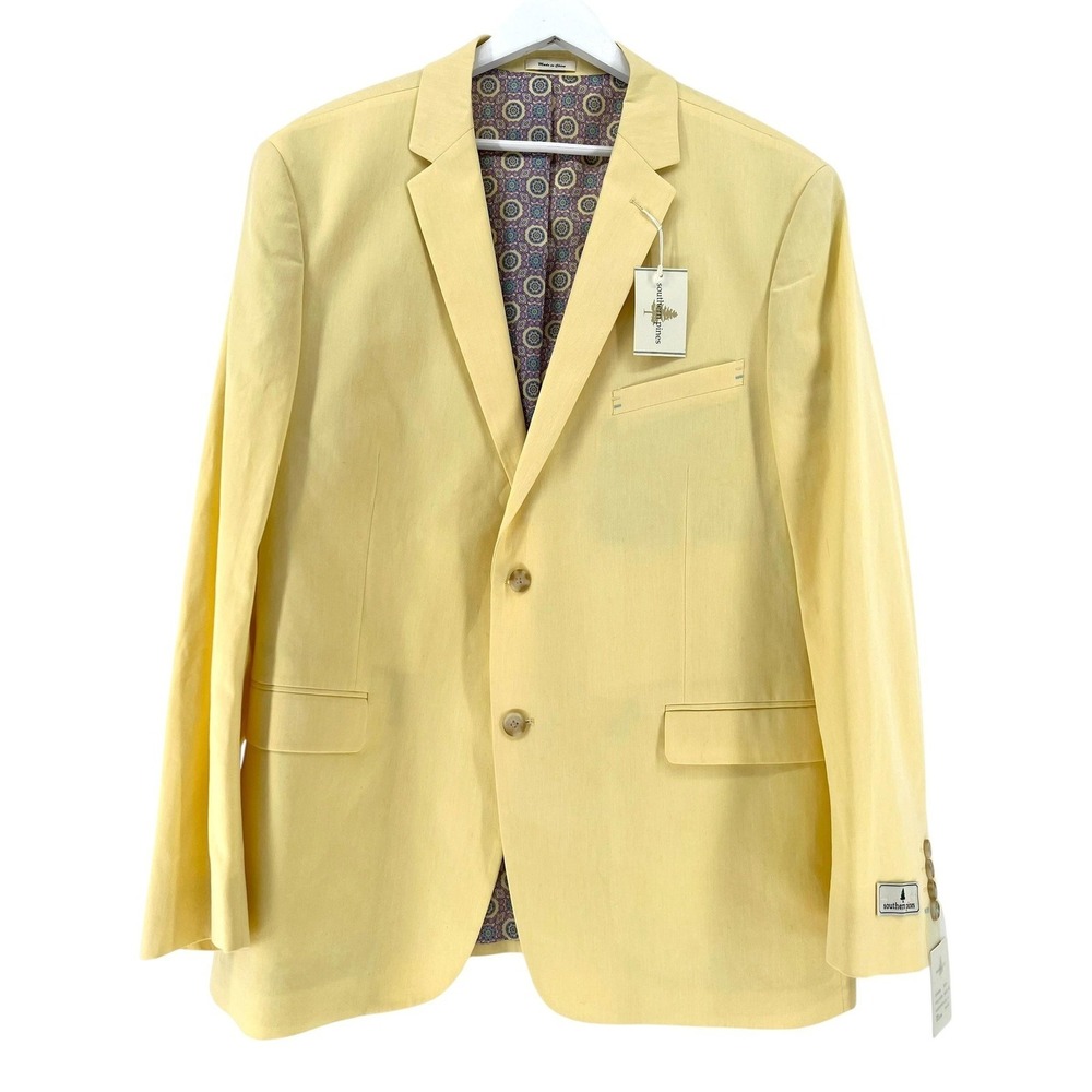 Southern Pines Sport Coat Mens XL Yellow Cotton Paisley Lined Blazer Jacket